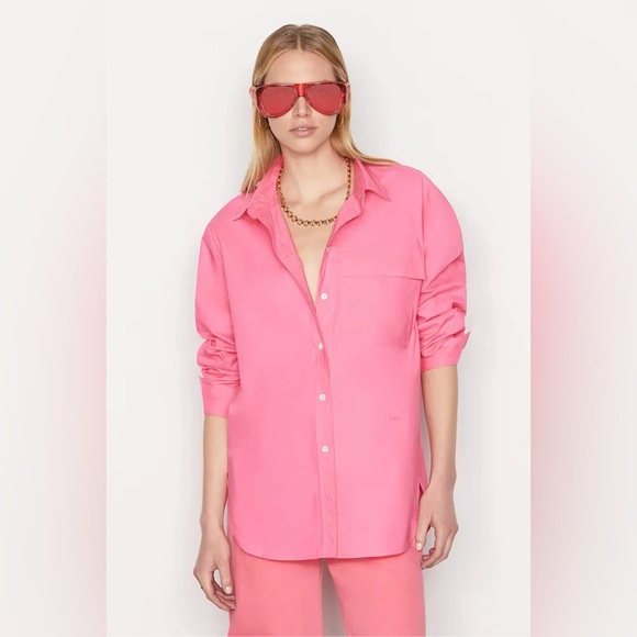 Frame Denim Tops - FRAME The Oversized Vacation Organic Cotton Shirt Bright Pink